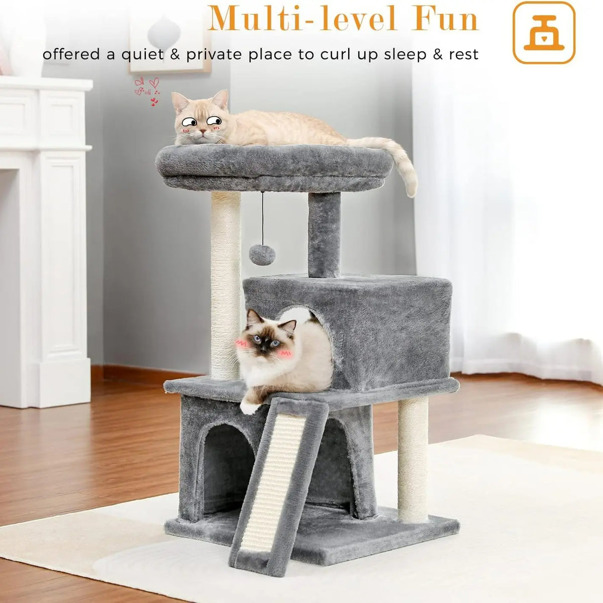 Cat Tree Tower with Scratching Sisal Posts,Hammock,Ladder and Feeding Bowl