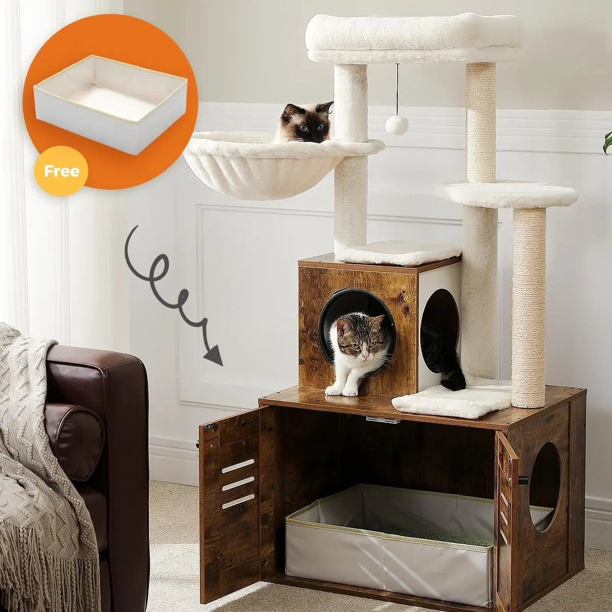 Cat Tree Tower with Scratching Sisal Posts,Hammock,Ladder and Feeding Bowl