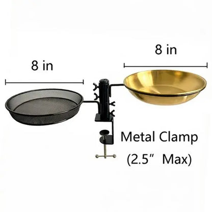 Metal Wildbird Feeder with Mesh & Detachable Birdbath Bowl/Dish, Easy Railing-Mount, 8In Diameter Platform Tray, Adjustable Clamp, 2.5In Max Fit for Deck/Porch Outdoor Bird Feeding Supplies