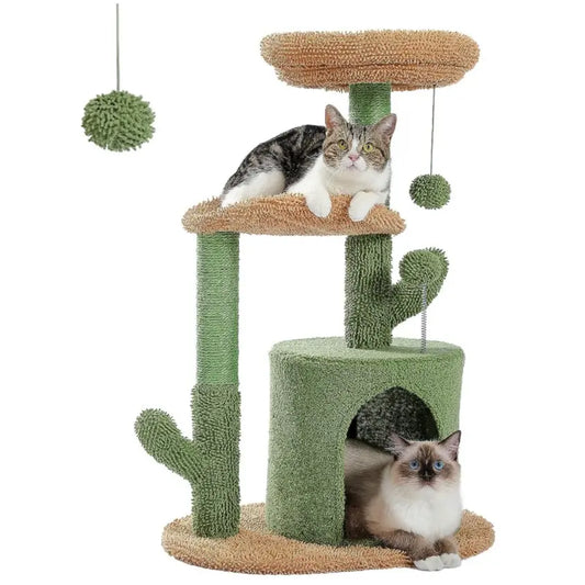 Cat Tree Tower with Scratching Sisal Posts,Hammock,Ladder and Feeding Bowl