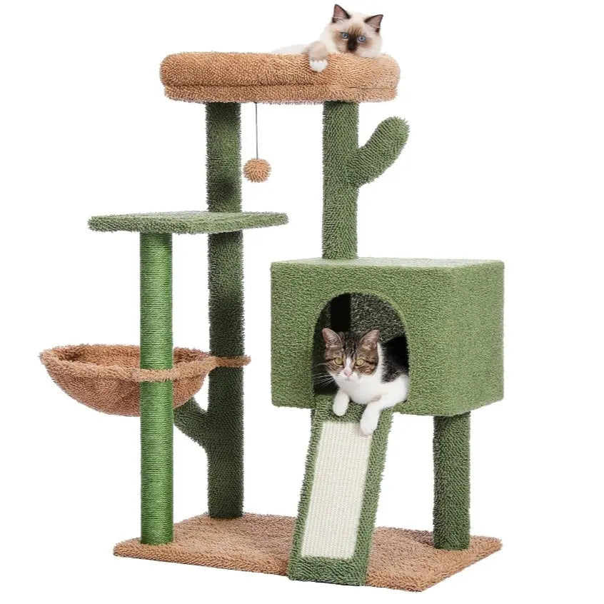 Cat Tree Tower with Scratching Sisal Posts,Hammock,Ladder and Feeding Bowl
