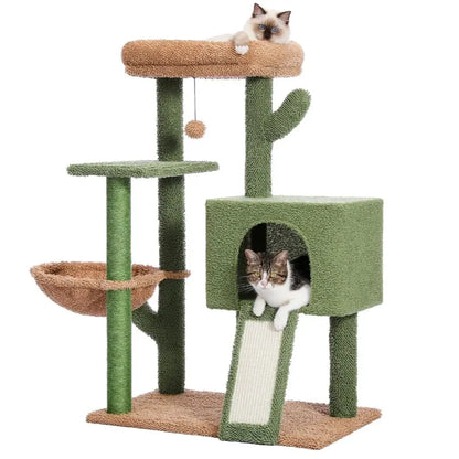 Cat Tree Tower with Scratching Sisal Posts,Hammock,Ladder and Feeding Bowl