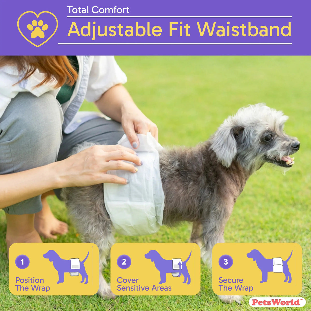 Petsworld Male Dog Diapers, Disposable Belly Bands for Male Dogs, Super Absorbent Dog Wraps with Wetness Indicator, Leak Proof Fit for Marking, Incontinence & Potty Training, Sizes XS-L Puppy Diapers